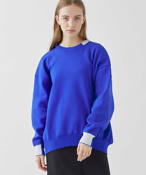 A + TOKYO（エープラストウキョウ）の「【洗える/軽量】ポイントカラーオーバーニットトップス（ニット/セーター・レディース・ブルー/ブラック/ラベンダー/イエロー/ベージュ・FREE）」の9枚目の写真