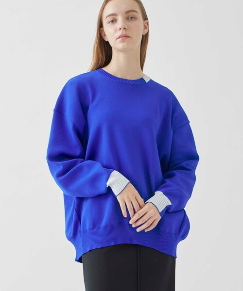 A + TOKYO（エープラストウキョウ）の「【洗える/軽量】ポイントカラーオーバーニットトップス（ニット/セーター・レディース・ブルー/ブラック/ラベンダー/イエロー/ベージュ・FREE）」の10枚目の写真