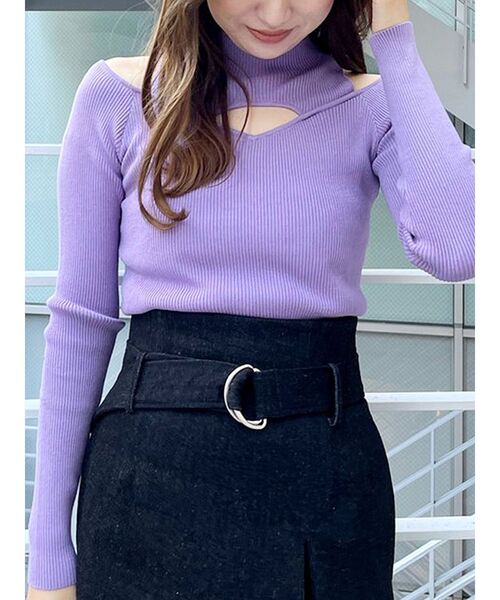 MERCURYDUO（マーキュリーデュオ）の「2wayレイヤード風リブニット（ニット/セーター・レディース・オフホワイト/ライトブルー/ブラック/パープル・FREE）」の15枚目の写真