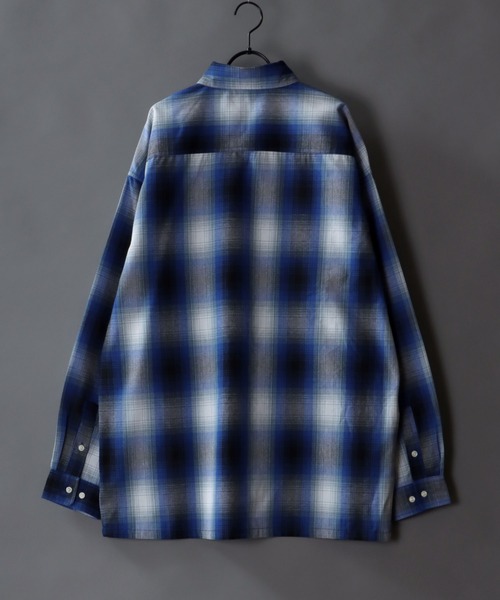 SITRY シャツ Ombre check Oversize open Collar shirt/オンブレ