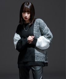 モヘアタッチ配色ニット