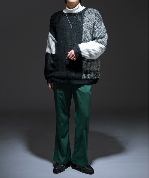 Ellno Loset(エルノロゼット)の「モヘアタッチ配色ニット(ニット/セーター・メンズ・ブラック/グリーン・MEDIUM/LARGE)」の5枚目の写真