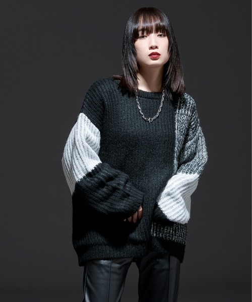 Ellno Loset(エルノロゼット)の「モヘアタッチ配色ニット(ニット/セーター・メンズ・ブラック/グリーン・MEDIUM/LARGE)」の6枚目の写真