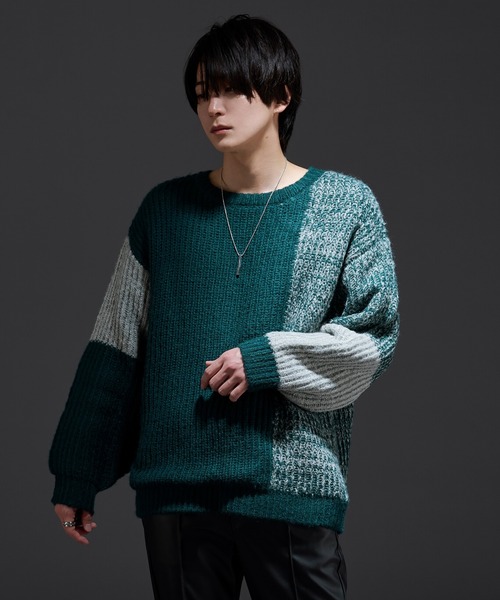 Ellno Loset(エルノロゼット)の「モヘアタッチ配色ニット(ニット/セーター・メンズ・ブラック/グリーン・MEDIUM/LARGE)」の11枚目の写真