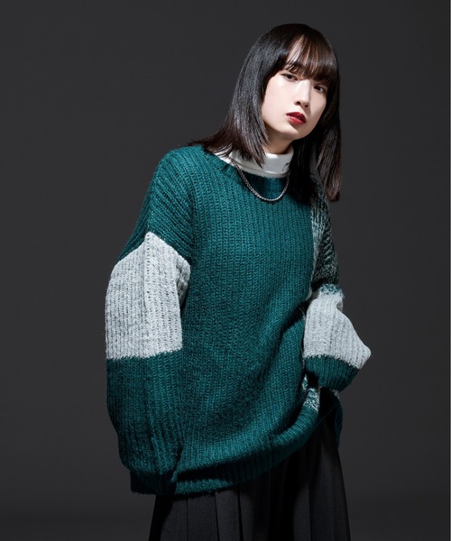 Ellno Loset(エルノロゼット)の「モヘアタッチ配色ニット(ニット/セーター・メンズ・ブラック/グリーン・MEDIUM/LARGE)」の14枚目の写真