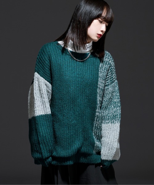Ellno Loset(エルノロゼット)の「モヘアタッチ配色ニット(ニット/セーター・メンズ・ブラック/グリーン・MEDIUM/LARGE)」の15枚目の写真