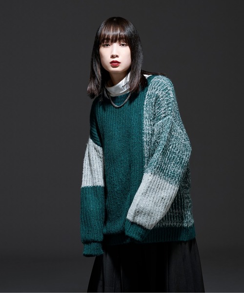 Ellno Loset(エルノロゼット)の「モヘアタッチ配色ニット(ニット/セーター・メンズ・ブラック/グリーン・MEDIUM/LARGE)」の16枚目の写真