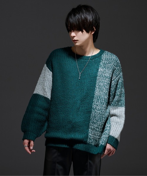 Ellno Loset(エルノロゼット)の「モヘアタッチ配色ニット(ニット/セーター・メンズ・ブラック/グリーン・MEDIUM/LARGE)」の10枚目の写真