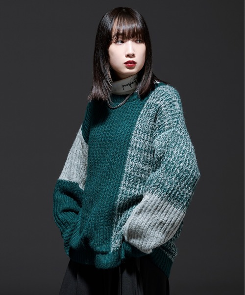 Ellno Loset(エルノロゼット)の「モヘアタッチ配色ニット(ニット/セーター・メンズ・ブラック/グリーン・MEDIUM/LARGE)」の22枚目の写真