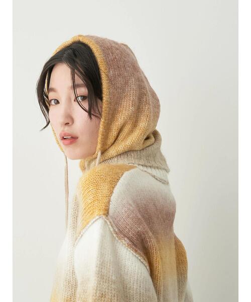 earth music&ecology（アースミュージックアンドエコロジー）の「グラデーションニットバラクラバフードキャップ（ニットキャップ/ビーニー・レディース・ライトブルー/ブラウン/パープル・FREE）」の4枚目の写真
