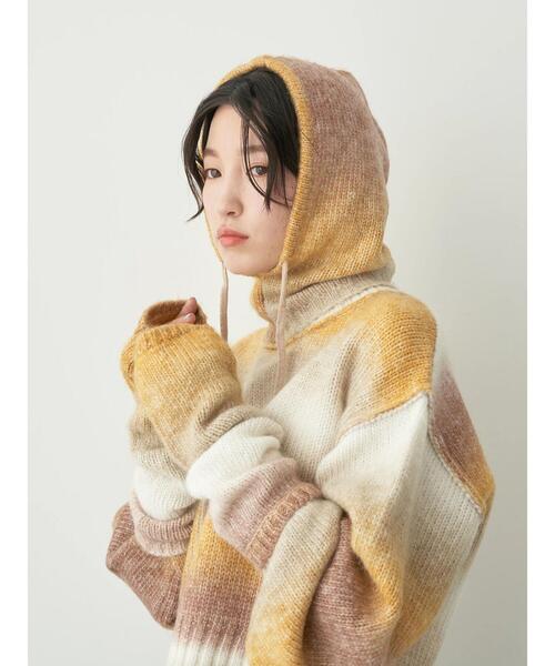 earth music&ecology（アースミュージックアンドエコロジー）の「グラデーションニットバラクラバフードキャップ（ニットキャップ/ビーニー・レディース・ライトブルー/ブラウン/パープル・FREE）」の7枚目の写真