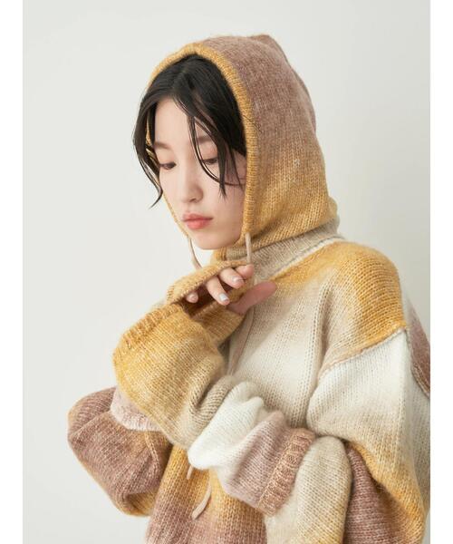 earth music&ecology（アースミュージックアンドエコロジー）の「グラデーションニットバラクラバフードキャップ（ニットキャップ/ビーニー・レディース・ライトブルー/ブラウン/パープル・FREE）」の9枚目の写真