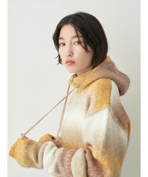 earth music&ecology（アースミュージックアンドエコロジー）の「グラデーションニットバラクラバフードキャップ（ニットキャップ/ビーニー・レディース・ライトブルー/ブラウン/パープル・FREE）」の10枚目の写真