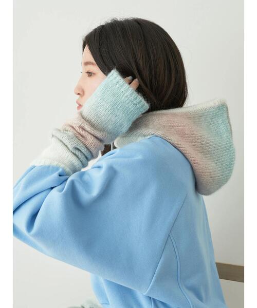 earth music&ecology（アースミュージックアンドエコロジー）の「グラデーションニットバラクラバフードキャップ（ニットキャップ/ビーニー・レディース・ライトブルー/ブラウン/パープル・FREE）」の14枚目の写真