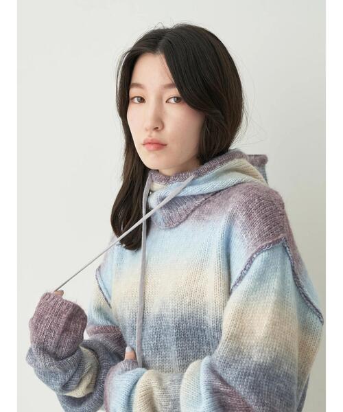 earth music&ecology（アースミュージックアンドエコロジー）の「グラデーションニットバラクラバフードキャップ（ニットキャップ/ビーニー・レディース・ライトブルー/ブラウン/パープル・FREE）」の17枚目の写真
