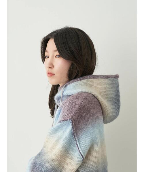 earth music&ecology（アースミュージックアンドエコロジー）の「グラデーションニットバラクラバフードキャップ（ニットキャップ/ビーニー・レディース・ライトブルー/ブラウン/パープル・FREE）」の18枚目の写真