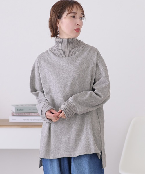 ElegChic(エレグシック)の「ニットドッキング裏起毛プルオーバー(Tシャツ/カットソー・レディース・ブラック/杢グレー/ライトカーキ/ライトベージュ・M/4L/XL)」の3枚目の写真
