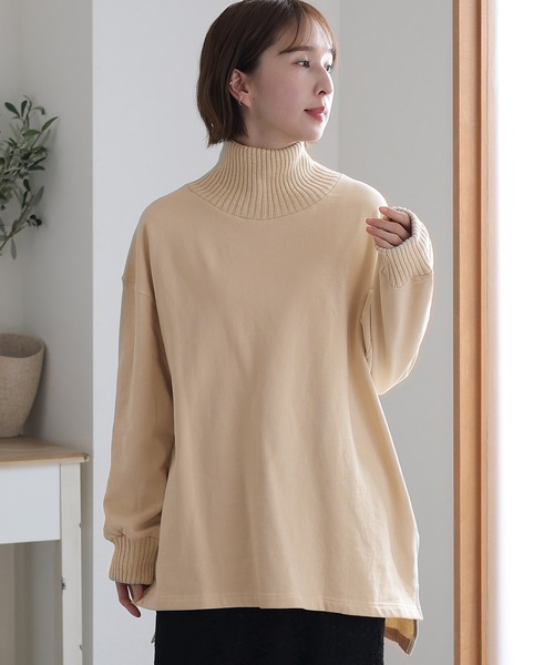 ElegChic(エレグシック)の「ニットドッキング裏起毛プルオーバー(Tシャツ/カットソー・レディース・ブラック/杢グレー/ライトカーキ/ライトベージュ・M/4L/XL)」の4枚目の写真