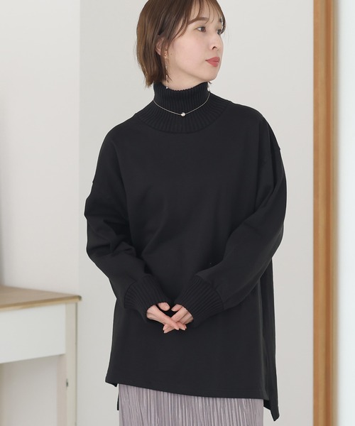 ElegChic(エレグシック)の「ニットドッキング裏起毛プルオーバー(Tシャツ/カットソー・レディース・ブラック/杢グレー/ライトカーキ/ライトベージュ・M/4L/XL)」の21枚目の写真