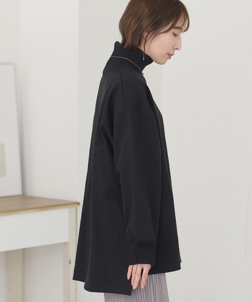 ElegChic(エレグシック)の「ニットドッキング裏起毛プルオーバー(Tシャツ/カットソー・レディース・ブラック/杢グレー/ライトカーキ/ライトベージュ・M/4L/XL)」の5枚目の写真