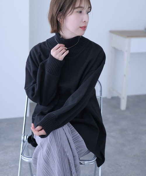 ElegChic(エレグシック)の「ニットドッキング裏起毛プルオーバー(Tシャツ/カットソー・レディース・ブラック/杢グレー/ライトカーキ/ライトベージュ・M/4L/XL)」の16枚目の写真