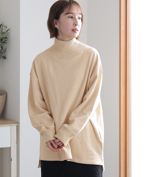 ElegChic(エレグシック)の「ニットドッキング裏起毛プルオーバー(Tシャツ/カットソー・レディース・ブラック/杢グレー/ライトカーキ/ライトベージュ・M/4L/XL)」の10枚目の写真