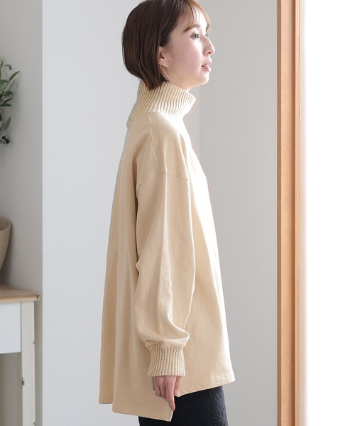 ElegChic(エレグシック)の「ニットドッキング裏起毛プルオーバー(Tシャツ/カットソー・レディース・ブラック/杢グレー/ライトカーキ/ライトベージュ・M/4L/XL)」の13枚目の写真