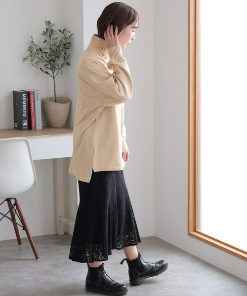 ElegChic(エレグシック)の「ニットドッキング裏起毛プルオーバー(Tシャツ/カットソー・レディース・ブラック/杢グレー/ライトカーキ/ライトベージュ・M/4L/XL)」の19枚目の写真