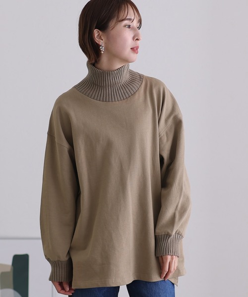 ElegChic(エレグシック)の「ニットドッキング裏起毛プルオーバー(Tシャツ/カットソー・レディース・ブラック/杢グレー/ライトカーキ/ライトベージュ・M/4L/XL)」の22枚目の写真