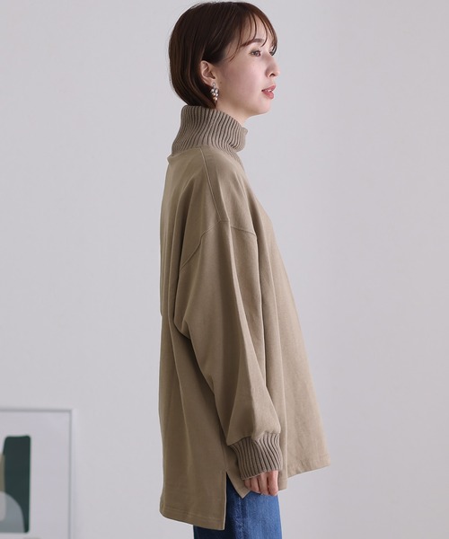 ElegChic(エレグシック)の「ニットドッキング裏起毛プルオーバー(Tシャツ/カットソー・レディース・ブラック/杢グレー/ライトカーキ/ライトベージュ・M/4L/XL)」の6枚目の写真