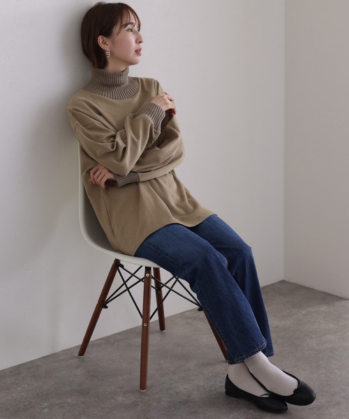 ElegChic(エレグシック)の「ニットドッキング裏起毛プルオーバー(Tシャツ/カットソー・レディース・ブラック/杢グレー/ライトカーキ/ライトベージュ・M/4L/XL)」の17枚目の写真