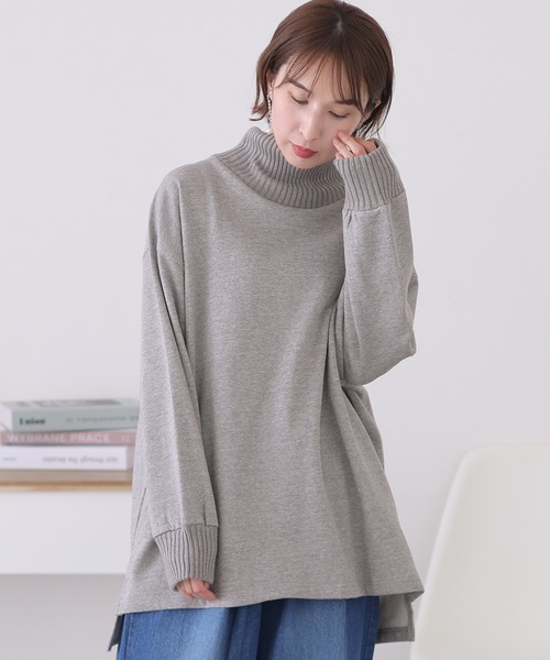 ElegChic(エレグシック)の「ニットドッキング裏起毛プルオーバー(Tシャツ/カットソー・レディース・ブラック/杢グレー/ライトカーキ/ライトベージュ・M/4L/XL)」の11枚目の写真