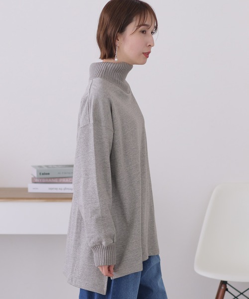 ElegChic(エレグシック)の「ニットドッキング裏起毛プルオーバー(Tシャツ/カットソー・レディース・ブラック/杢グレー/ライトカーキ/ライトベージュ・M/4L/XL)」の14枚目の写真