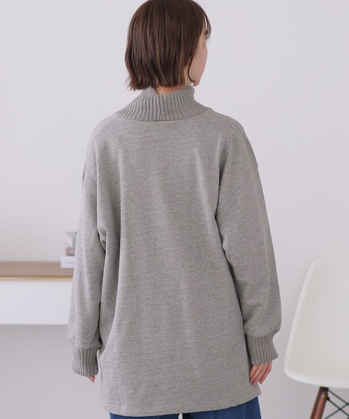 ElegChic(エレグシック)の「ニットドッキング裏起毛プルオーバー(Tシャツ/カットソー・レディース・ブラック/杢グレー/ライトカーキ/ライトベージュ・M/4L/XL)」の9枚目の写真