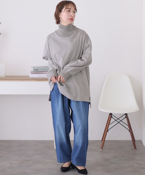 ElegChic(エレグシック)の「ニットドッキング裏起毛プルオーバー(Tシャツ/カットソー・レディース・ブラック/杢グレー/ライトカーキ/ライトベージュ・M/4L/XL)」の20枚目の写真