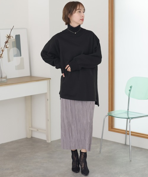 ElegChic(エレグシック)の「ニットドッキング裏起毛プルオーバー(Tシャツ/カットソー・レディース・ブラック/杢グレー/ライトカーキ/ライトベージュ・M/4L/XL)」の15枚目の写真