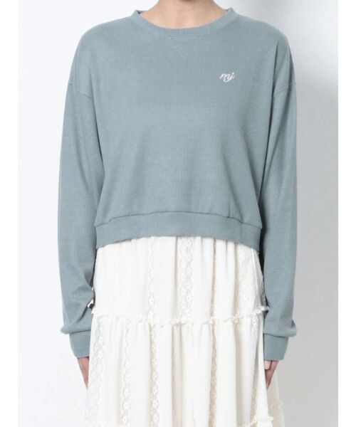 merry jenny（メリージェニー）の「logo embroideryワッフルカットソー（Tシャツ/カットソー・レディース・ピンク/ブルー/アイボリー・FREE）」の4枚目の写真