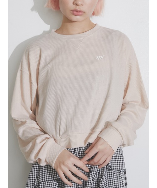 merry jenny（メリージェニー）の「logo embroideryワッフルカットソー（Tシャツ/カットソー・レディース・ピンク/ブルー/アイボリー・FREE）」の3枚目の写真