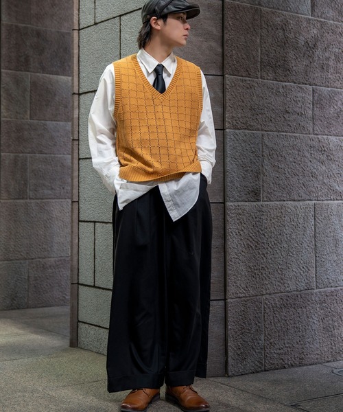 鉱石模様 ノースリーブベスト マスタードグリーン graphzero（グラフゼロ） アビエーターワークベスト カーキ メンズ