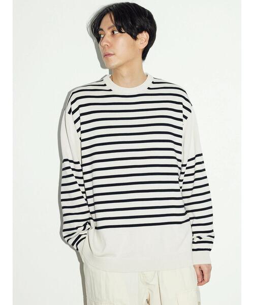 CRAFT STANDARD BOUTIQUE(クラフトスタンダードブティック)の「60/2 14Gコットンボーダーニット(ニット/セーター・メンズ・ホワイト系その他4/ブラック系その他4/ブルー系その他・L/LL/M)」の4枚目の写真