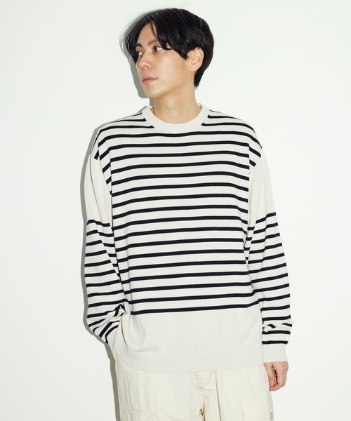 CRAFT STANDARD BOUTIQUE(クラフトスタンダードブティック)の「60/2 14Gコットンボーダーニット(ニット/セーター・メンズ・ホワイト系その他4/ブラック系その他4/ブルー系その他・L/LL/M)」の2枚目の写真