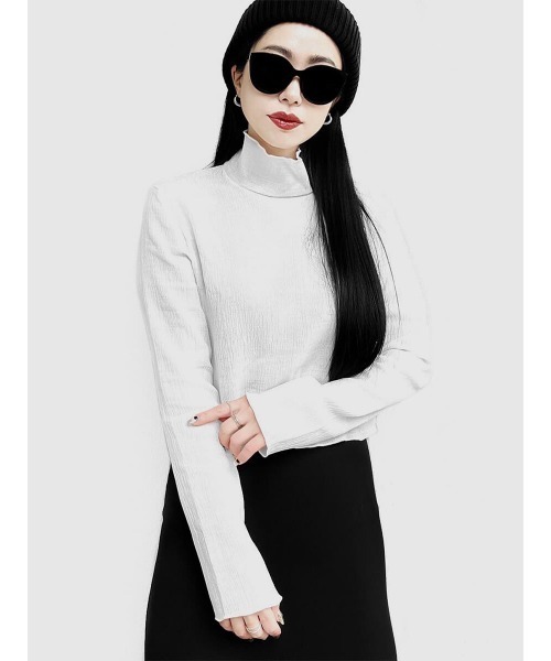 LVEU.（ラブユ.）の「Sheer high neck washer tops(Ai select) / シアーハイネックワッシャートップス（Tシャツ/カットソー・レディース・ホワイト/ブラック・FREE）」の2枚目の写真