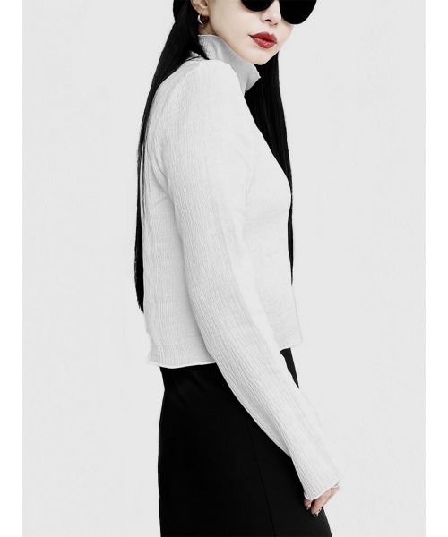 LVEU.（ラブユ.）の「Sheer high neck washer tops(Ai select) / シアーハイネックワッシャートップス（Tシャツ/カットソー・レディース・ホワイト/ブラック・FREE）」の7枚目の写真