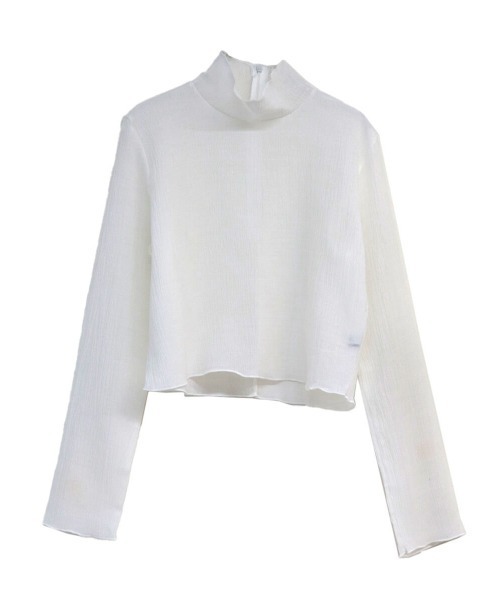 LVEU.（ラブユ.）の「Sheer high neck washer tops(Ai select) / シアーハイネックワッシャートップス（Tシャツ/カットソー・レディース・ホワイト/ブラック・FREE）」の4枚目の写真