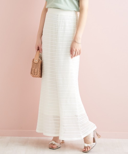 marun（マルン）の「＜大きいサイズ＞ クロッシェ調ソフトマーメイドスカート marun（スカート・レディース・アイボリー/ミント/ブラック・3L/5L/LL/4L/L）」の2枚目の写真