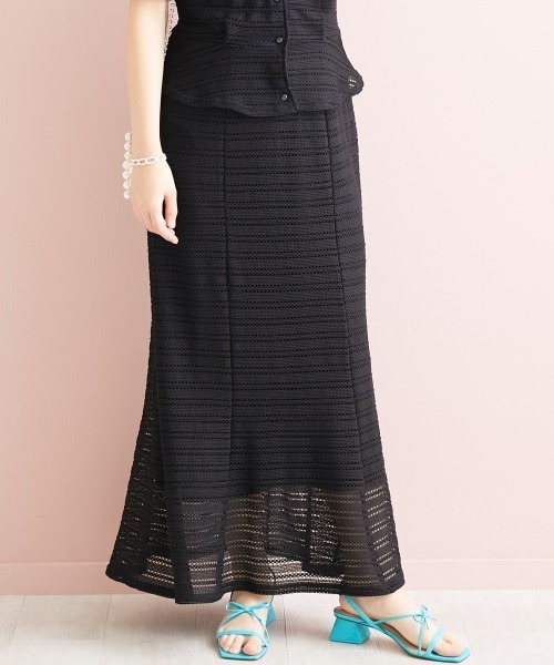 marun（マルン）の「＜大きいサイズ＞ クロッシェ調ソフトマーメイドスカート marun（スカート・レディース・アイボリー/ミント/ブラック・3L/5L/LL/4L/L）」の3枚目の写真