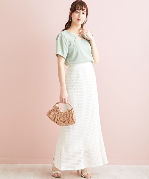 marun（マルン）の「＜大きいサイズ＞ クロッシェ調ソフトマーメイドスカート marun（スカート・レディース・アイボリー/ミント/ブラック・3L/5L/LL/4L/L）」の4枚目の写真