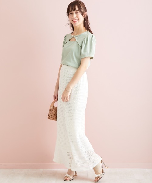 marun（マルン）の「＜大きいサイズ＞ クロッシェ調ソフトマーメイドスカート marun（スカート・レディース・アイボリー/ミント/ブラック・3L/5L/LL/4L/L）」の6枚目の写真