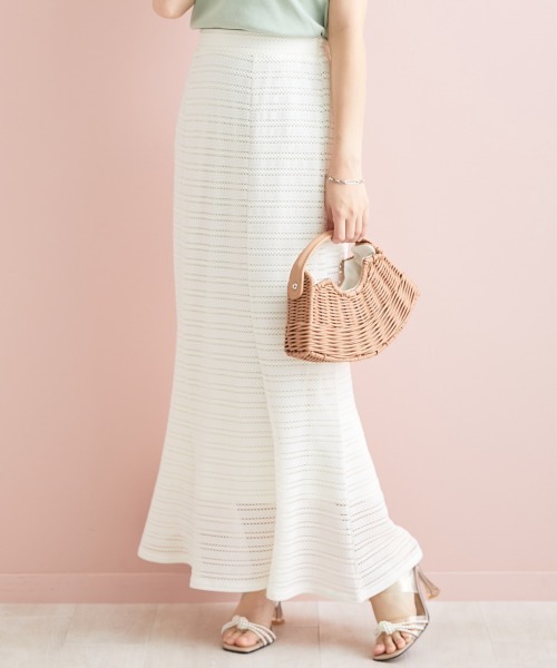 marun（マルン）の「＜大きいサイズ＞ クロッシェ調ソフトマーメイドスカート marun（スカート・レディース・アイボリー/ミント/ブラック・3L/5L/LL/4L/L）」の20枚目の写真
