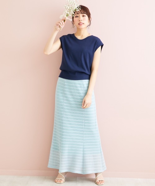 marun（マルン）の「＜大きいサイズ＞ クロッシェ調ソフトマーメイドスカート marun（スカート・レディース・アイボリー/ミント/ブラック・3L/5L/LL/4L/L）」の8枚目の写真